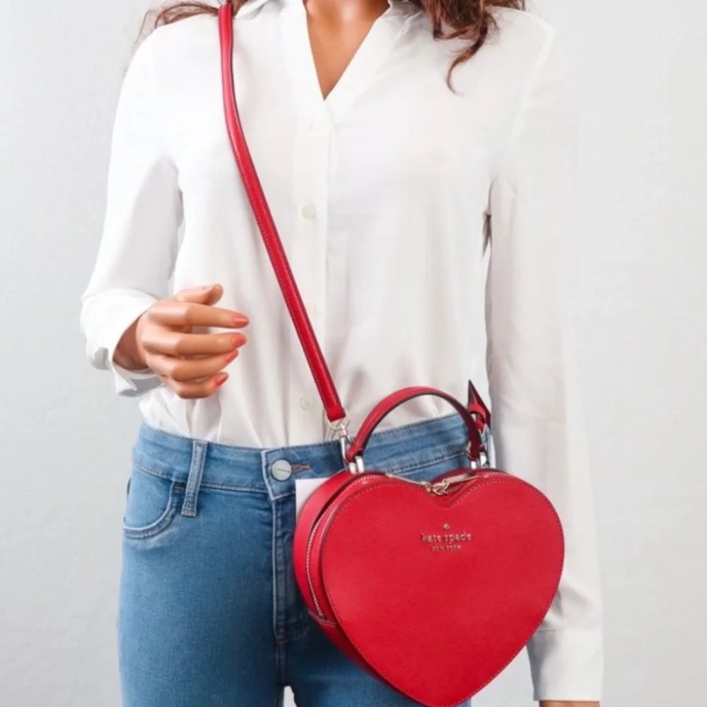 Kate Spade Love Shack Heart Crossbody Purse Leather Candied Cherry Red